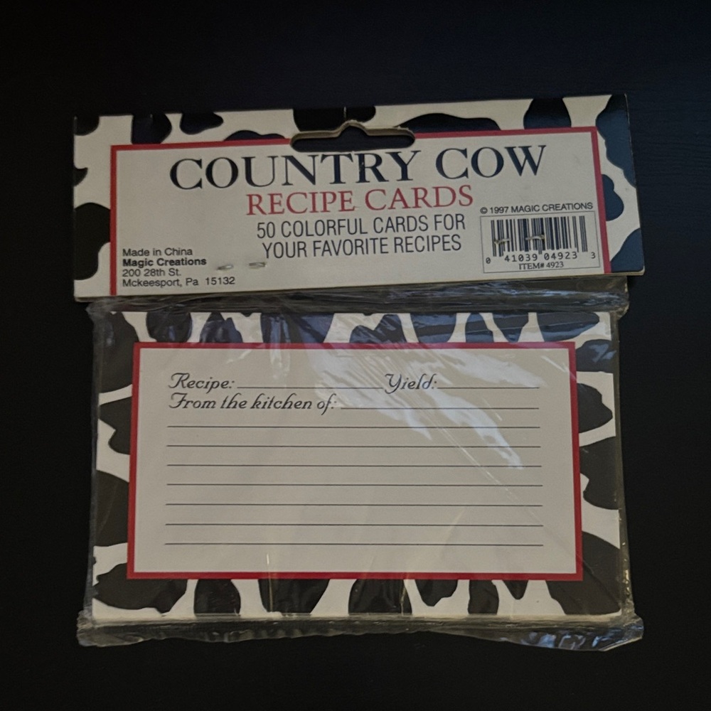 50 Recipe Cards for favorite meals kitchen cooking vintage country cow
